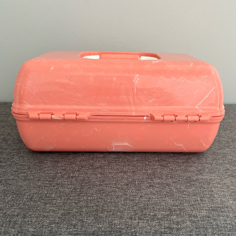 Caboodles Peach Marble Make Up Carry Case Organizer With Mirror Retro NOT VTG - Picture 4 of 13